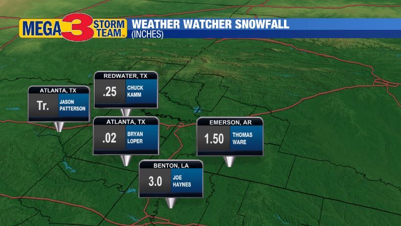 Northern ArkLaTex Weather Watcher Snow Totals